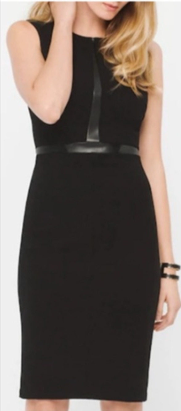 WHBM Black Leather Trim Shift Dress Size 2 NEW